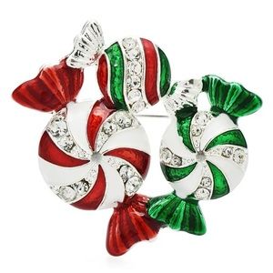 NEW Triple Candy Enamel Rhinestones Christmas Holiday Brooch Pin
